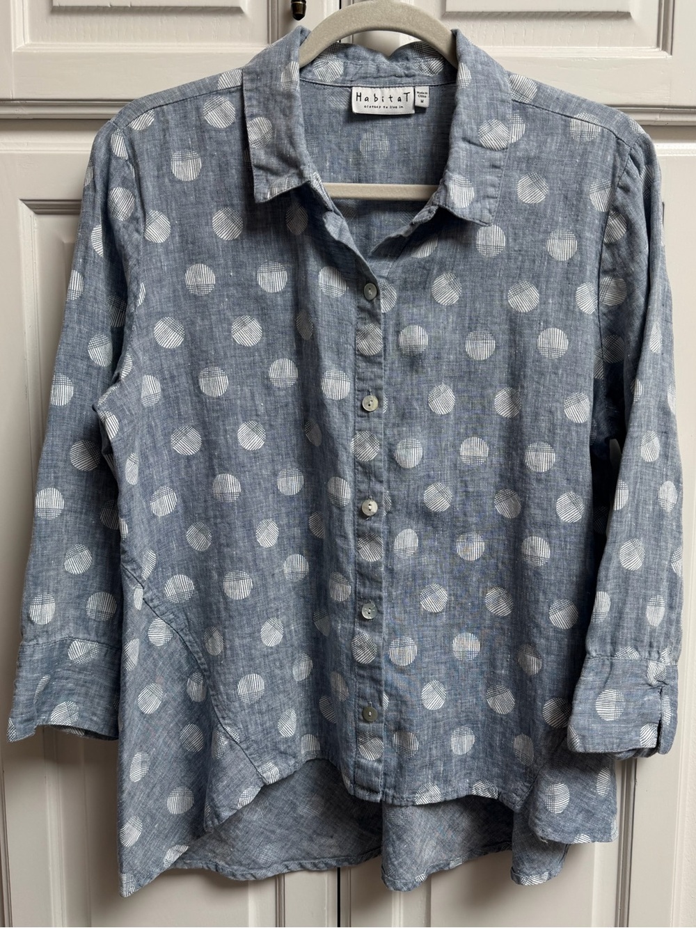 Habitat Clothe To Live In 100% Linen Button Down Shirt Polka Dot Size Medium
